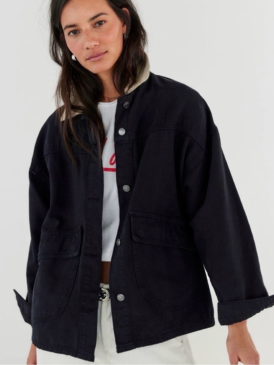 Free People Jackets & Blazers - Free People Black Oversized Jean Jacket with Cream Collar